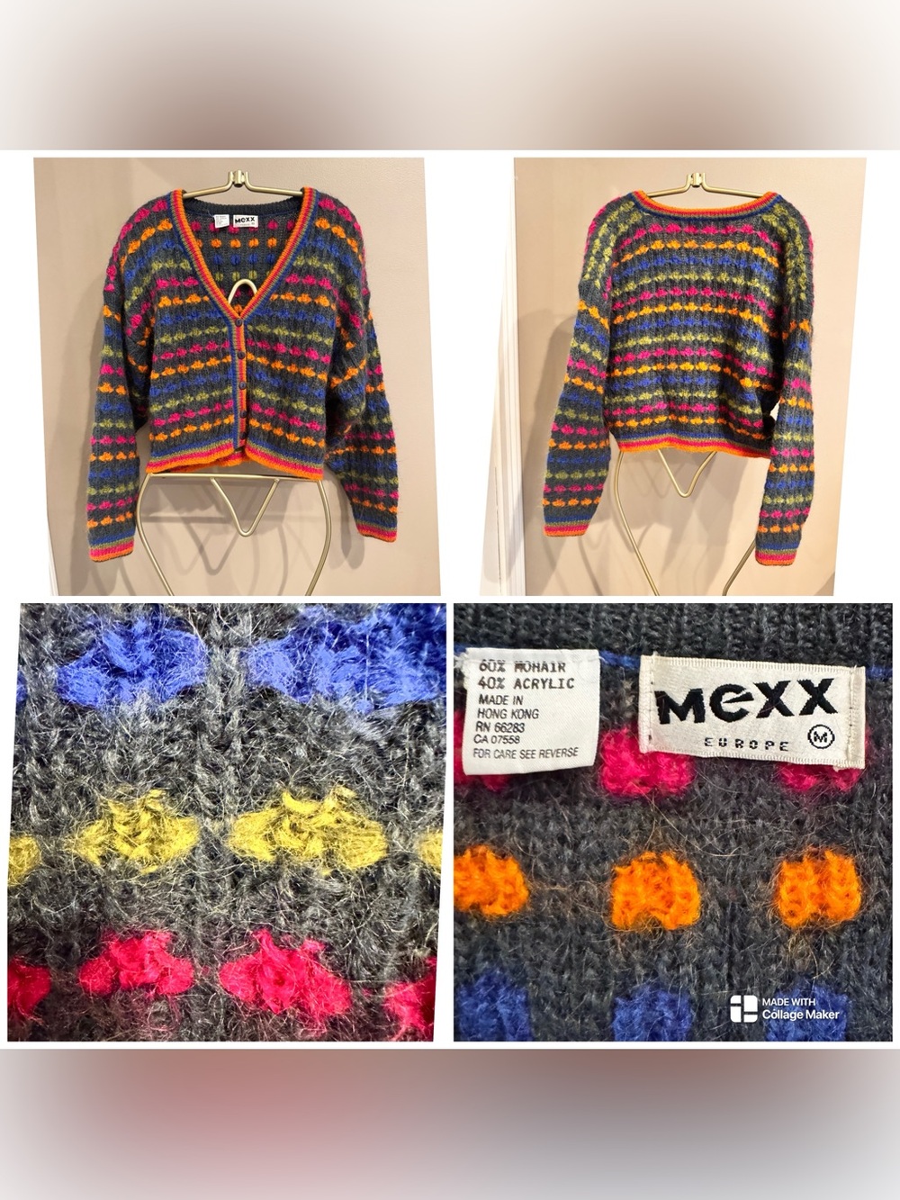 Vintage Mexx Europe Striped Mohair Cardigan Sweater